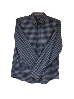 UNTUCKit Shirt Mens Size L Blue Gray Plaid Gingham Buttons Long Sleeve Bergstorm